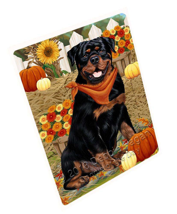 Fall Autumn Greeting Rottweiler Dog with Pumpkins Cutting Board C56556