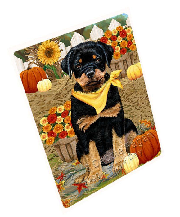 Fall Autumn Greeting Rottweiler Dog with Pumpkins Cutting Board C56559