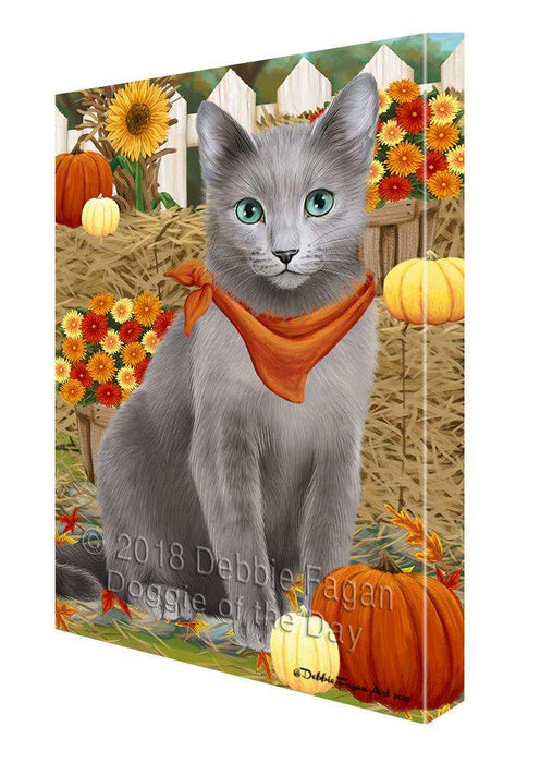 Fall Autumn Greeting Russian Blue Cat with Pumpkins Canvas Print Wall Art Décor CVS87875