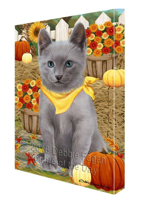 Fall Autumn Greeting Russian Blue Cat with Pumpkins Canvas Print Wall Art Décor CVS87884