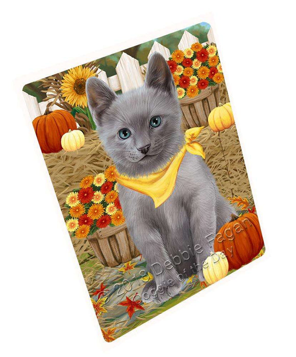 Fall Autumn Greeting Russian Blue Cat with Pumpkins Cutting Board C61122