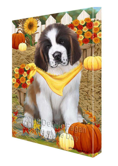 Fall Autumn Greeting Saint Bernard Dog with Pumpkins Canvas Print Wall Art Décor CVS73844