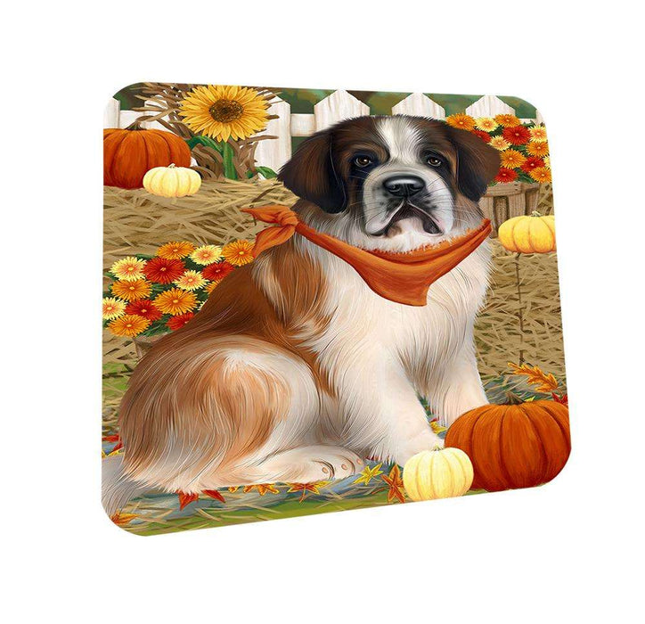 Fall Autumn Greeting Saint Bernard Dog with Pumpkins Coasters Set of 4 CST50793
