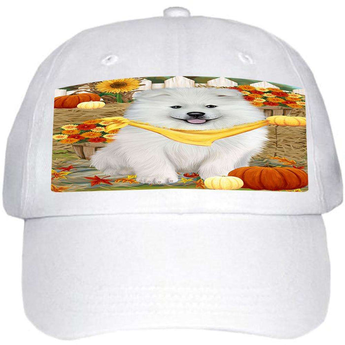 Fall Autumn Greeting Samoyed Dog with Pumpkins Ball Hat Cap HAT56280