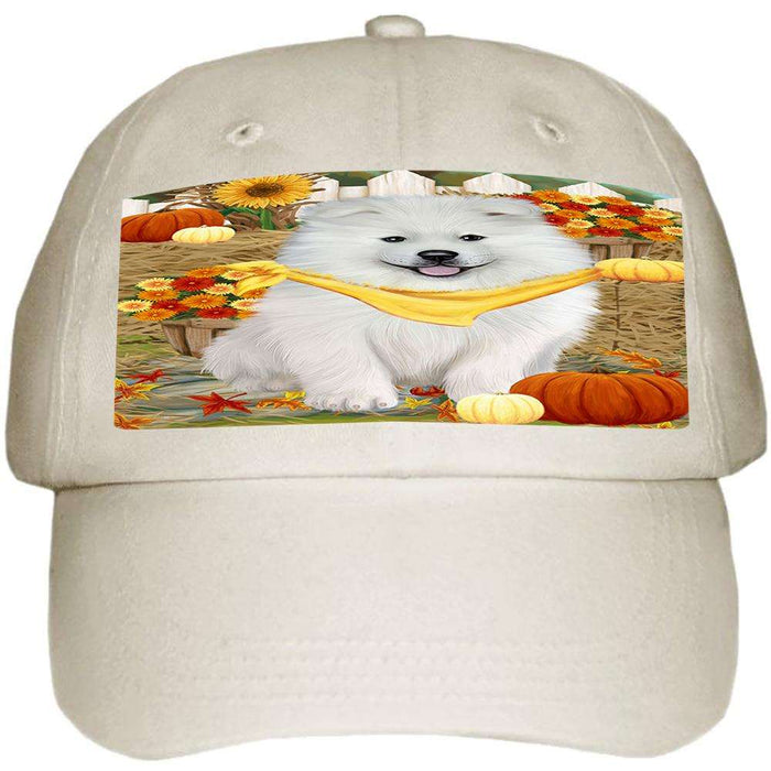 Fall Autumn Greeting Samoyed Dog with Pumpkins Ball Hat Cap HAT56280