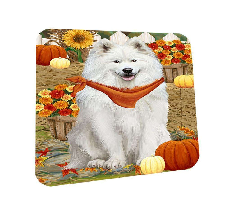 Fall Autumn Greeting Samoyed Dog with Pumpkins Coasters Set of 4 CST50795