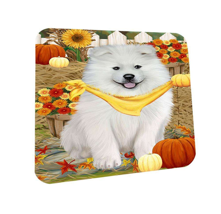Fall Autumn Greeting Samoyed Dog with Pumpkins Coasters Set of 4 CST50796