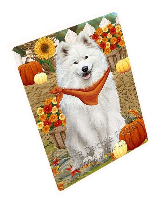 Fall Autumn Greeting Samoyed Dog with Pumpkins Cutting Board C56568