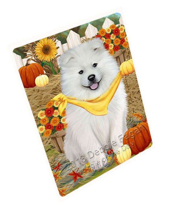 Fall Autumn Greeting Samoyed Dog with Pumpkins Cutting Board C56571