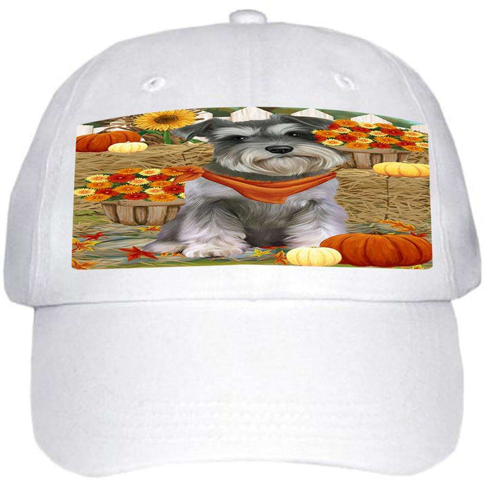 Fall Autumn Greeting Schnauzer Dog with Pumpkins Ball Hat Cap HAT56283