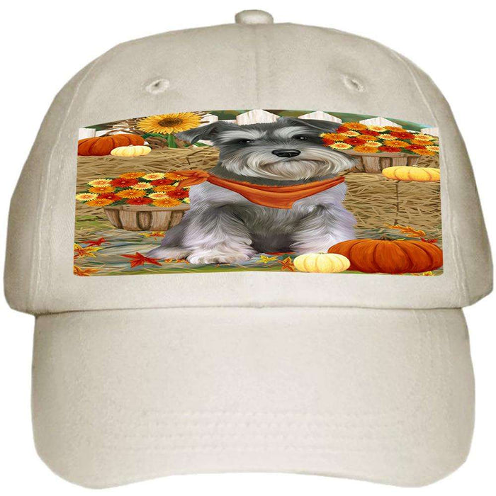 Fall Autumn Greeting Schnauzer Dog with Pumpkins Ball Hat Cap HAT56283