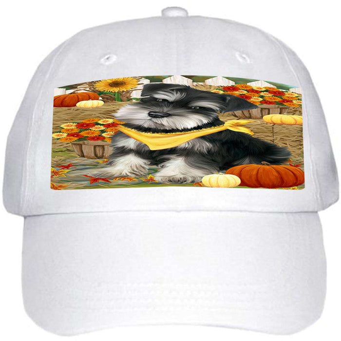 Fall Autumn Greeting Schnauzer Dog with Pumpkins Ball Hat Cap HAT56286