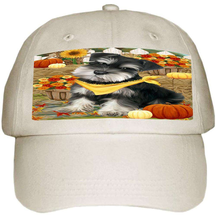 Fall Autumn Greeting Schnauzer Dog with Pumpkins Ball Hat Cap HAT56286