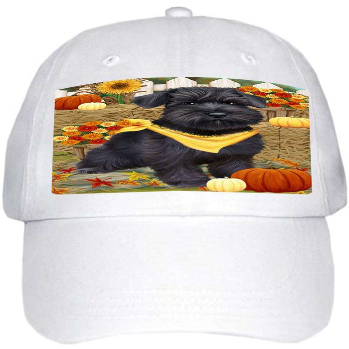Fall Autumn Greeting Schnauzer Dog with Pumpkins Ball Hat Cap HAT56289