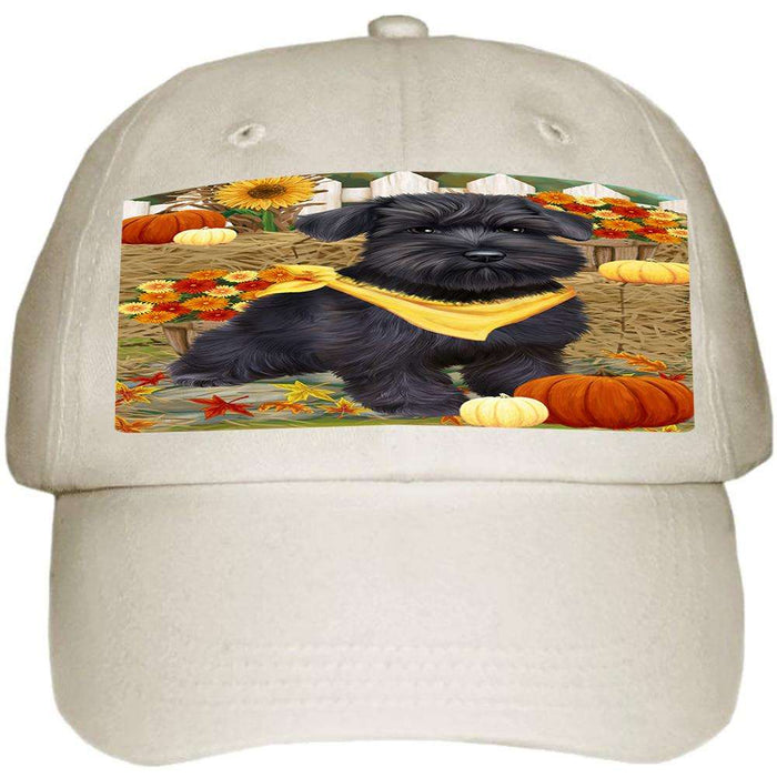 Fall Autumn Greeting Schnauzer Dog with Pumpkins Ball Hat Cap HAT56289