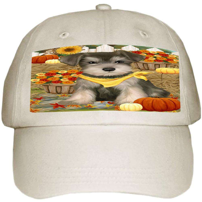 Fall Autumn Greeting Schnauzer Dog with Pumpkins Ball Hat Cap HAT56292