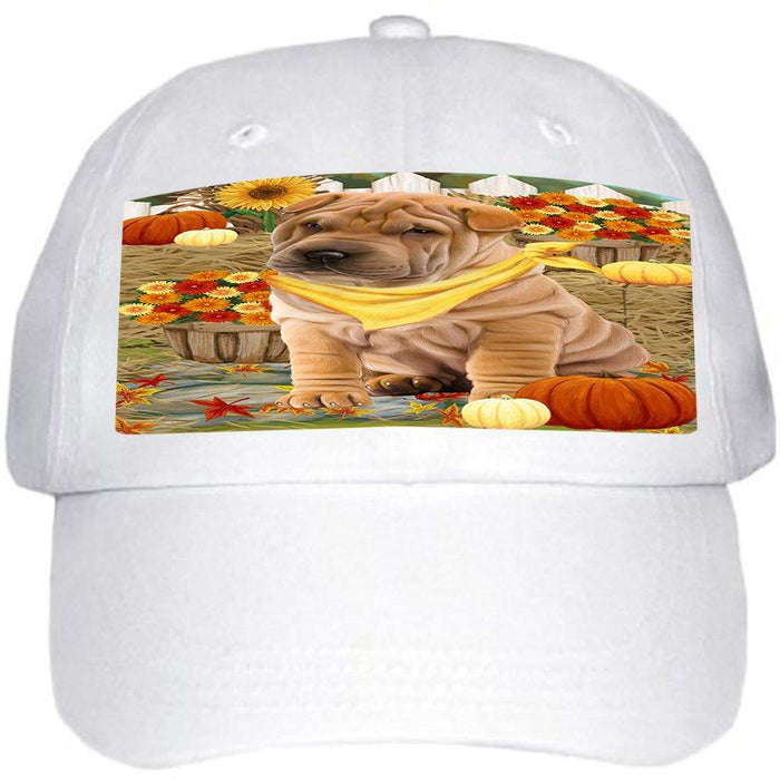 Fall Autumn Greeting Shar Pei Dog with Pumpkins Ball Hat Cap HAT56304