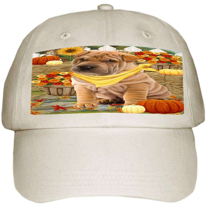 Fall Autumn Greeting Shar Pei Dog with Pumpkins Ball Hat Cap HAT56304