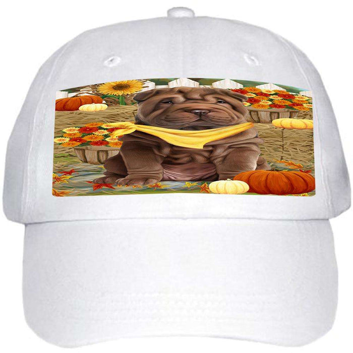 Fall Autumn Greeting Shar Pei Dog with Pumpkins Ball Hat Cap HAT56310