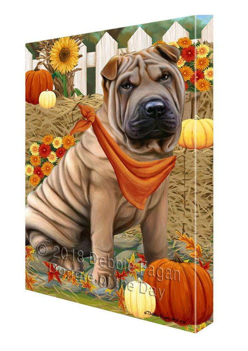 Fall Autumn Greeting Shar Pei Dog with Pumpkins Canvas Print Wall Art Décor CVS73925