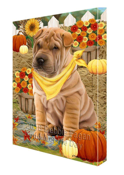 Fall Autumn Greeting Shar Pei Dog with Pumpkins Canvas Print Wall Art Décor CVS73934