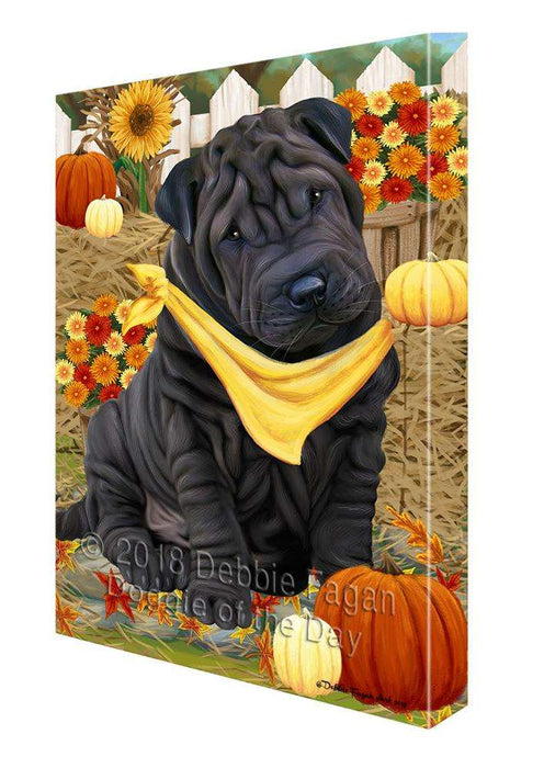 Fall Autumn Greeting Shar Pei Dog with Pumpkins Canvas Print Wall Art Décor CVS73943