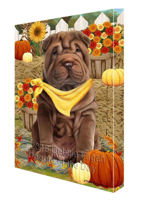 Fall Autumn Greeting Shar Pei Dog with Pumpkins Canvas Print Wall Art Décor CVS73952