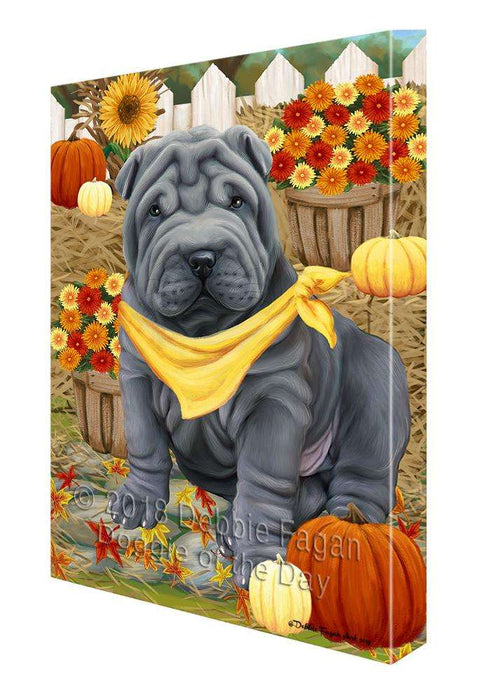 Fall Autumn Greeting Shar Pei Dog with Pumpkins Canvas Print Wall Art Décor CVS73961