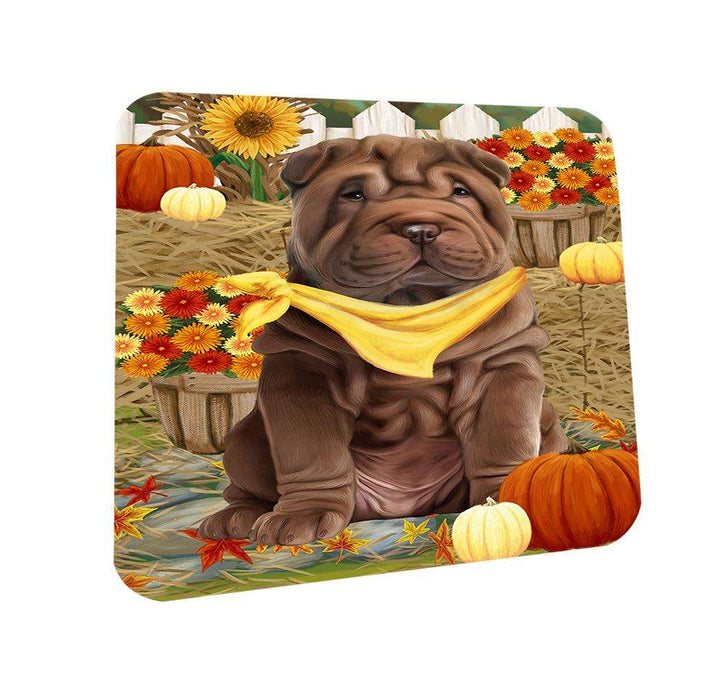 Fall Autumn Greeting Shar Pei Dog with Pumpkins Coasters Set of 4 CST50806