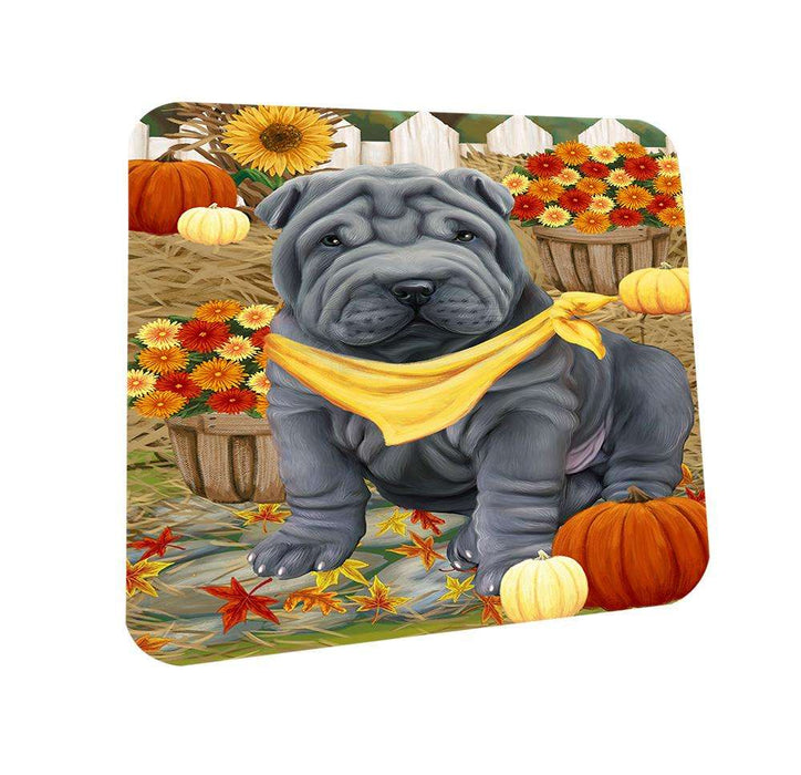 Fall Autumn Greeting Shar Pei Dog with Pumpkins Coasters Set of 4 CST50807