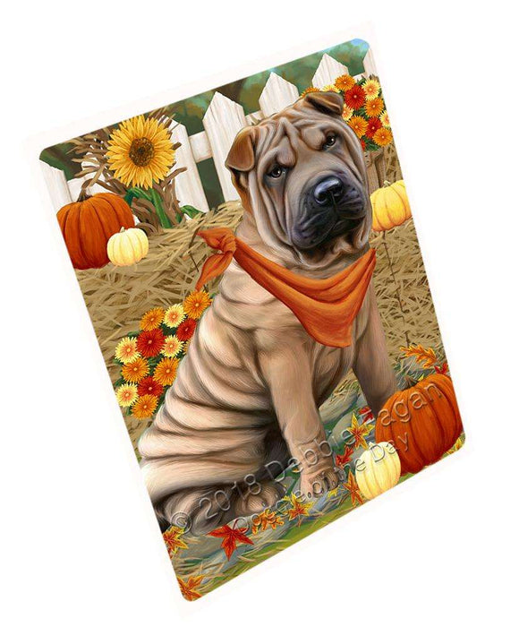 Fall Autumn Greeting Shar Pei Dog with Pumpkins Cutting Board C56592