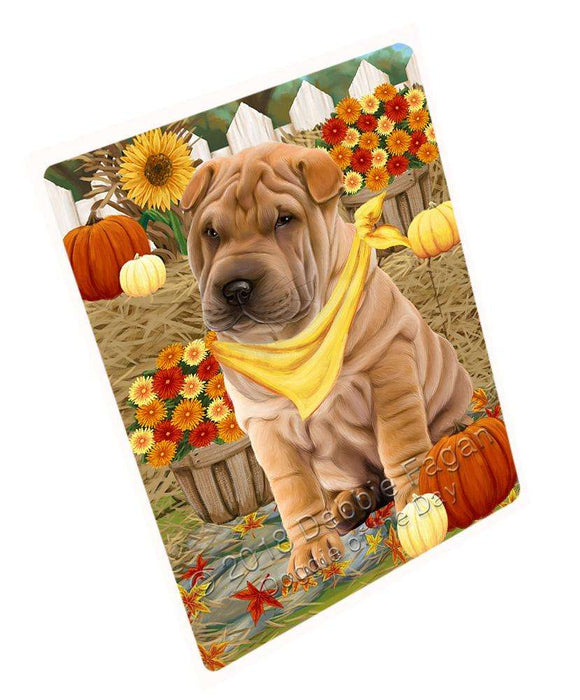Fall Autumn Greeting Shar Pei Dog with Pumpkins Cutting Board C56595