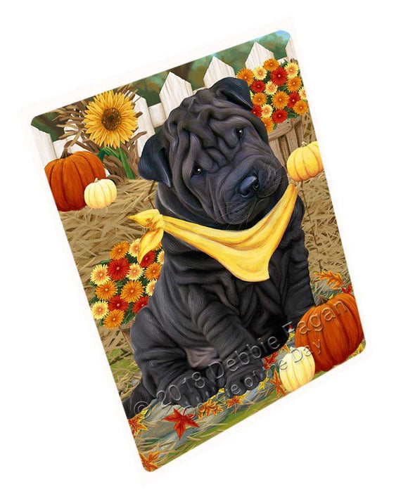 Fall Autumn Greeting Shar Pei Dog with Pumpkins Cutting Board C56598
