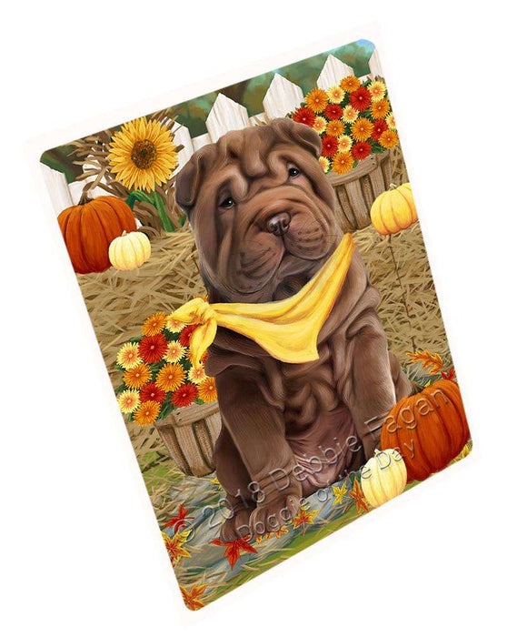 Fall Autumn Greeting Shar Pei Dog with Pumpkins Cutting Board C56601