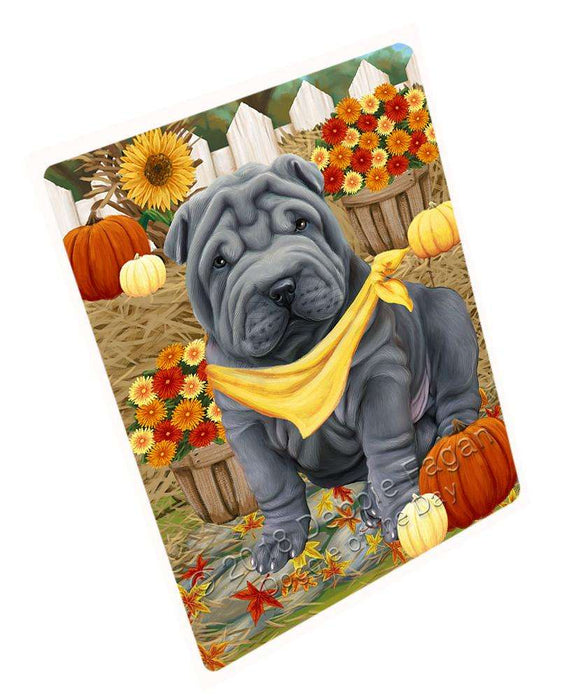 Fall Autumn Greeting Shar Pei Dog with Pumpkins Cutting Board C56604