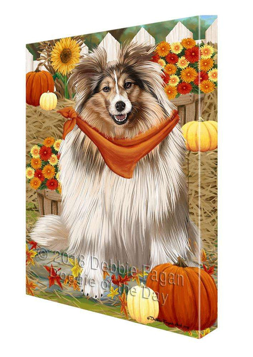Fall Autumn Greeting Shetland Sheepdog with Pumpkins Canvas Print Wall Art Décor CVS73970