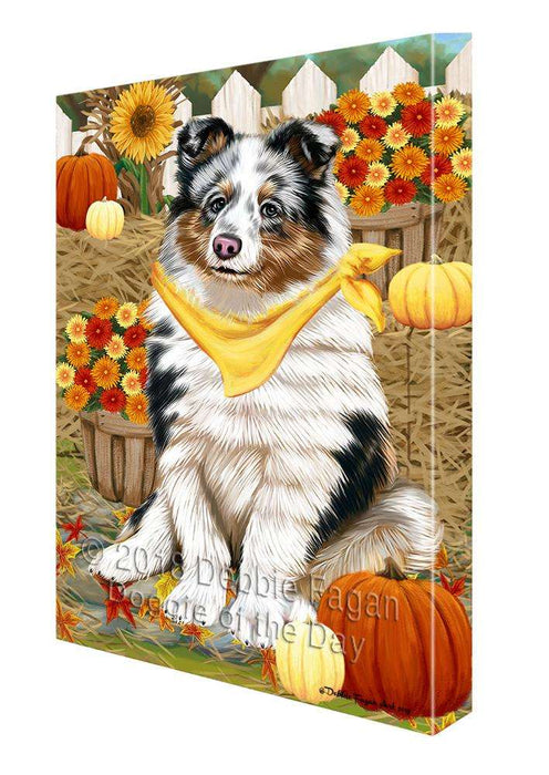Fall Autumn Greeting Shetland Sheepdog with Pumpkins Canvas Print Wall Art Décor CVS73988