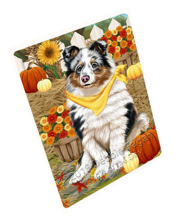 Fall Autumn Greeting Shetland Sheepdog with Pumpkins Cutting Board C56613