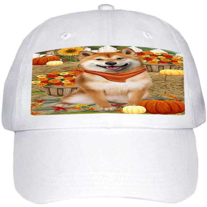 Fall Autumn Greeting Shiba Inu Dog with Pumpkins Ball Hat Cap HAT56328