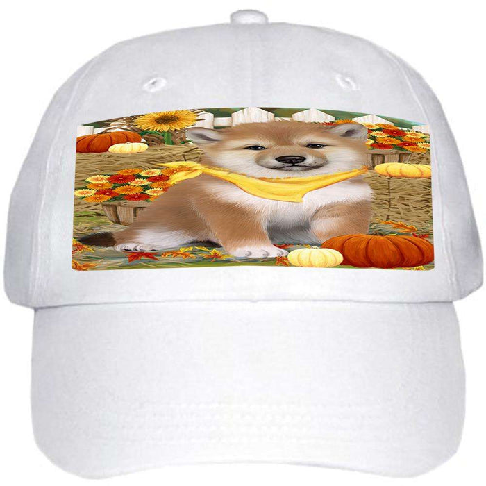 Fall Autumn Greeting Shiba Inu Dog with Pumpkins Ball Hat Cap HAT56331