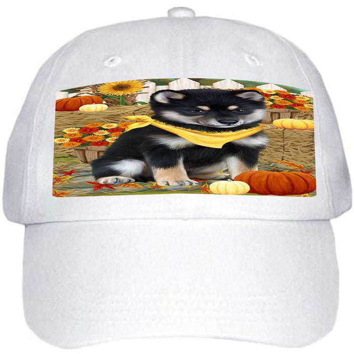 Fall Autumn Greeting Shiba Inu Dog with Pumpkins Ball Hat Cap HAT56334