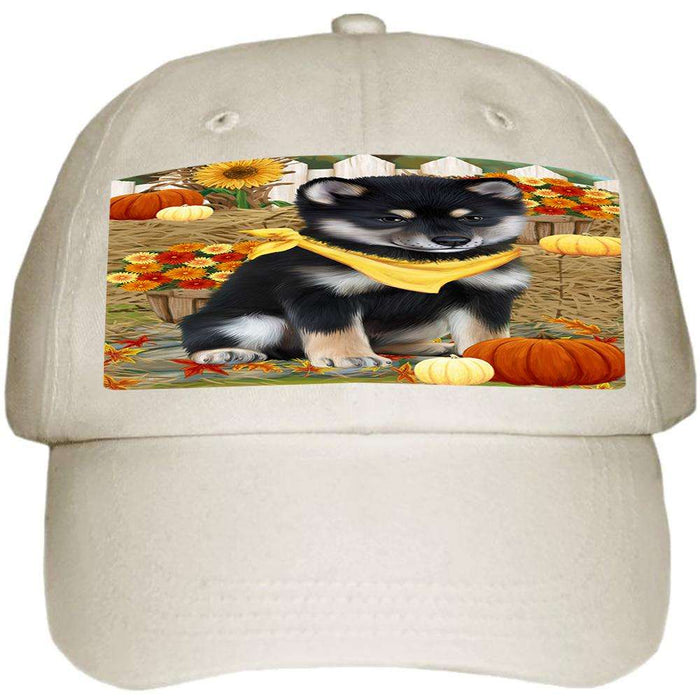 Fall Autumn Greeting Shiba Inu Dog with Pumpkins Ball Hat Cap HAT56334