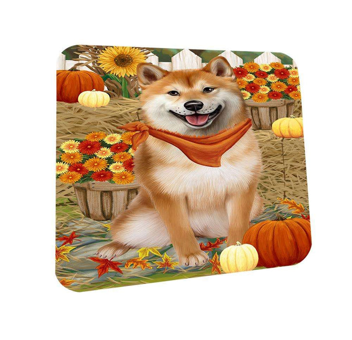 Fall Autumn Greeting Shiba Inu Dog with Pumpkins Coasters Set of 4 CST50812