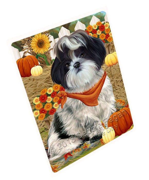 Fall Autumn Greeting Shih Tzu Dog with Pumpkins Cutting Board C56628