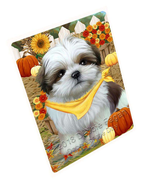 Fall Autumn Greeting Shih Tzu Dog with Pumpkins Cutting Board C56631