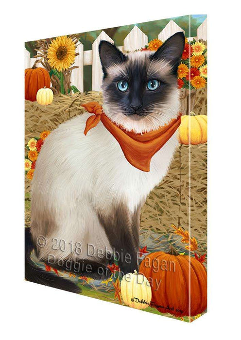 Fall Autumn Greeting Siamese Cat with Pumpkins Canvas Print Wall Art Décor CVS87893