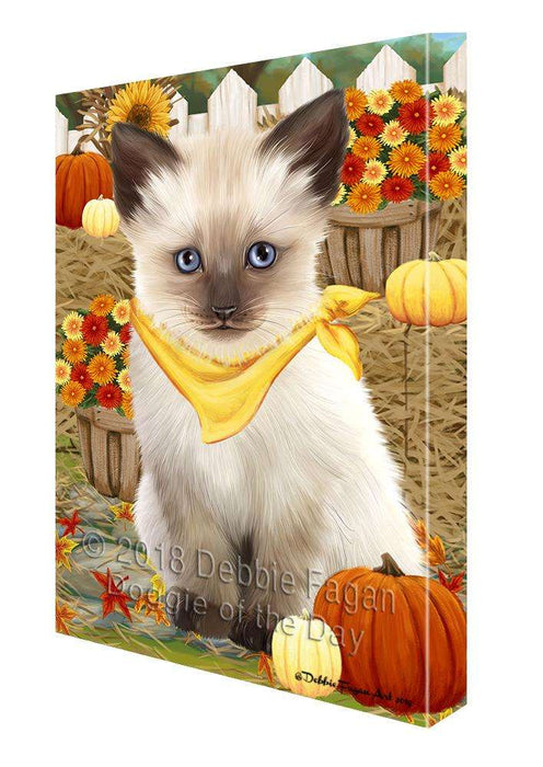Fall Autumn Greeting Siamese Cat with Pumpkins Canvas Print Wall Art Décor CVS87902