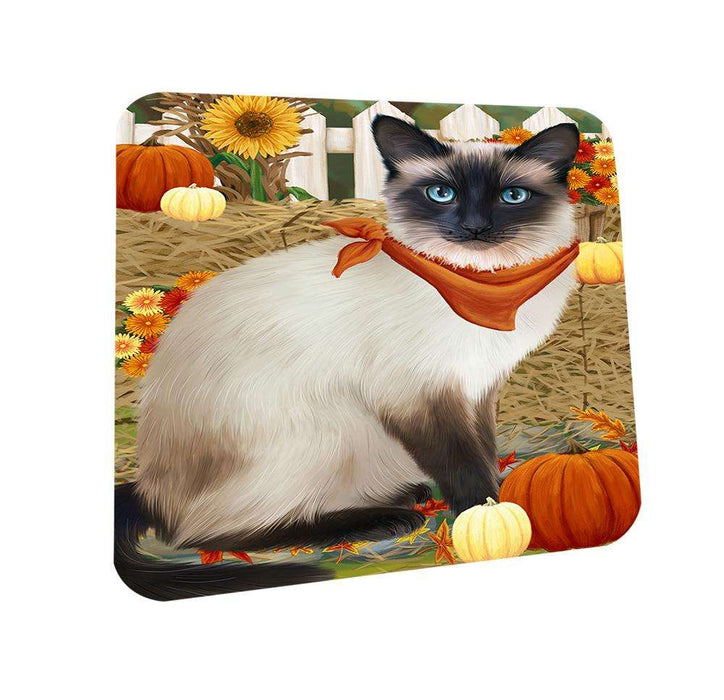 Fall Autumn Greeting Siamese Cat with Pumpkins Coasters Set of 4 CST52303
