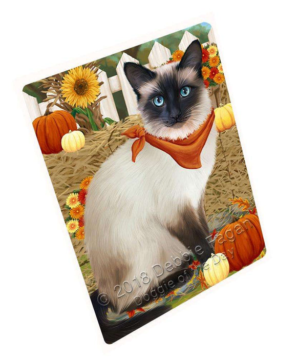 Fall Autumn Greeting Siamese Cat with Pumpkins Cutting Board C61125