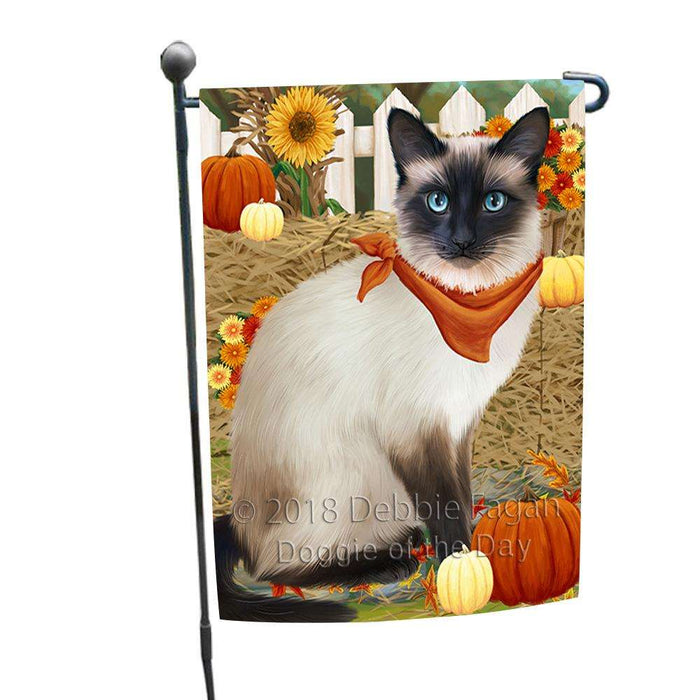 Fall Autumn Greeting Siamese Cat with Pumpkins Garden Flag GFLG52289